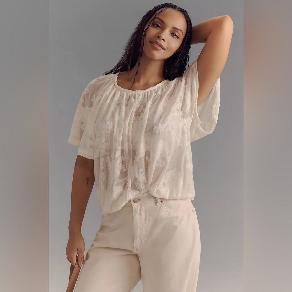 Anthropologie Ivory Floral Blouse